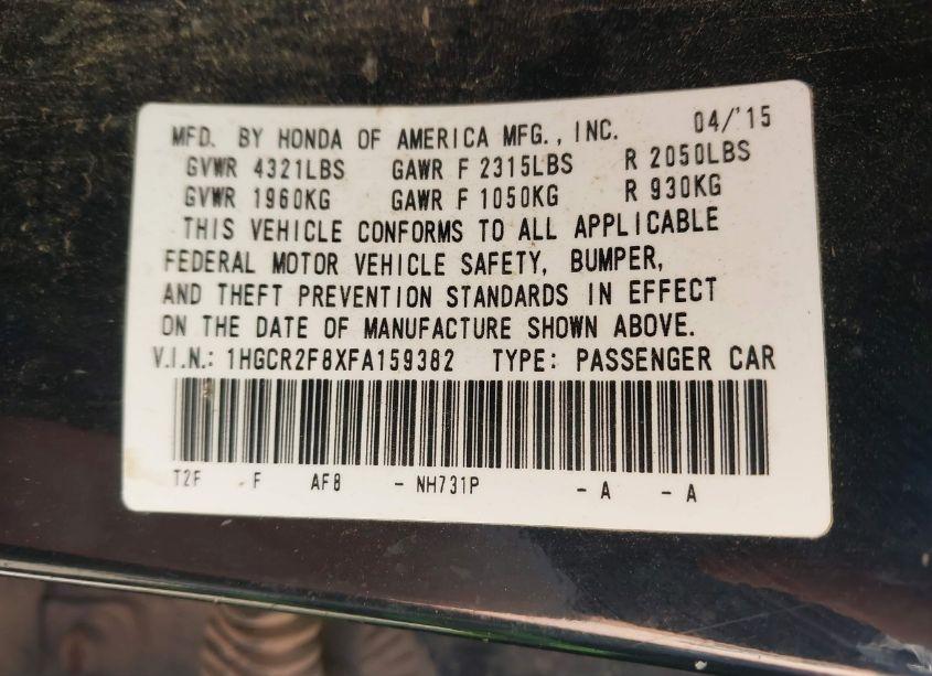 Photo 9 of 2015 Honda Accord EX-L (VIN 1HGCR2F8XFA159382)