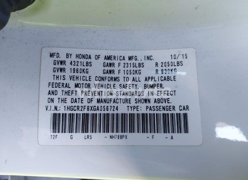 Photo 9 of 2016 Honda Accord EX-L (VIN 1HGCR2F8XGA056724)