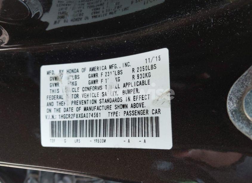 Photo 9 of 2016 Honda Accord EX-L (VIN 1HGCR2F8XGA074561)