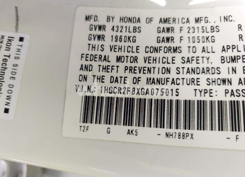 Photo 9 of 2016 Honda Accord EX-L (VIN 1HGCR2F8XGA075015)