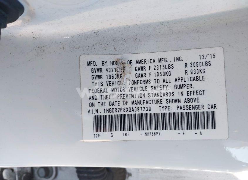 Photo 9 of 2016 Honda Accord EX-L (VIN 1HGCR2F8XGA097239)