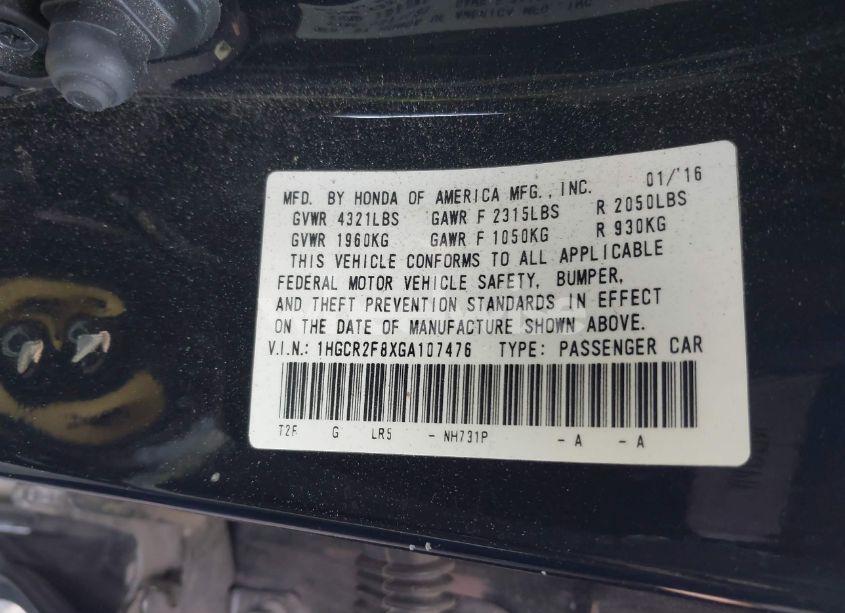 Photo 9 of 2016 Honda Accord EX-L (VIN 1HGCR2F8XGA107476)