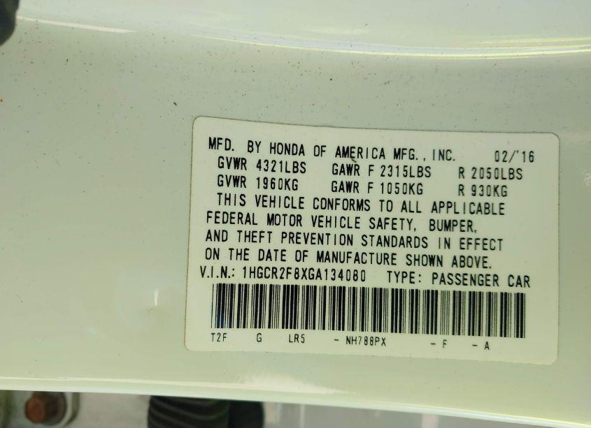 Photo 9 of 2016 Honda Accord EX-L (VIN 1HGCR2F8XGA134080)