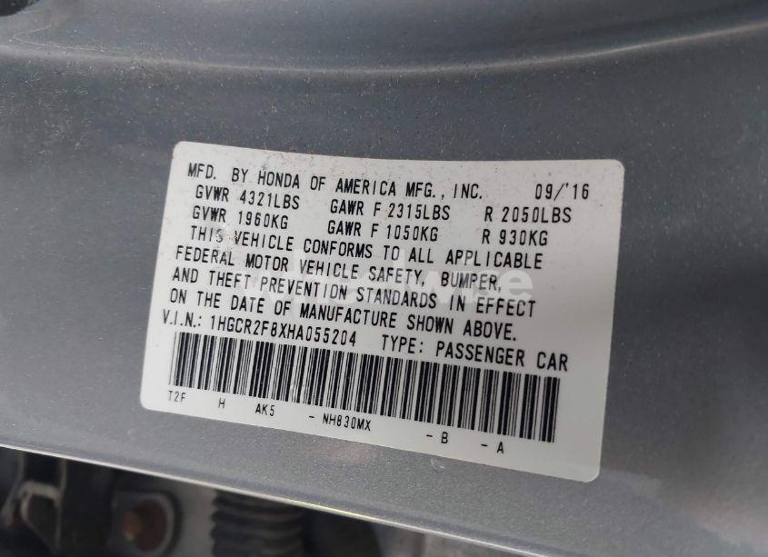 Photo 9 of 2017 Honda Accord EX-L (VIN 1HGCR2F8XHA055204)