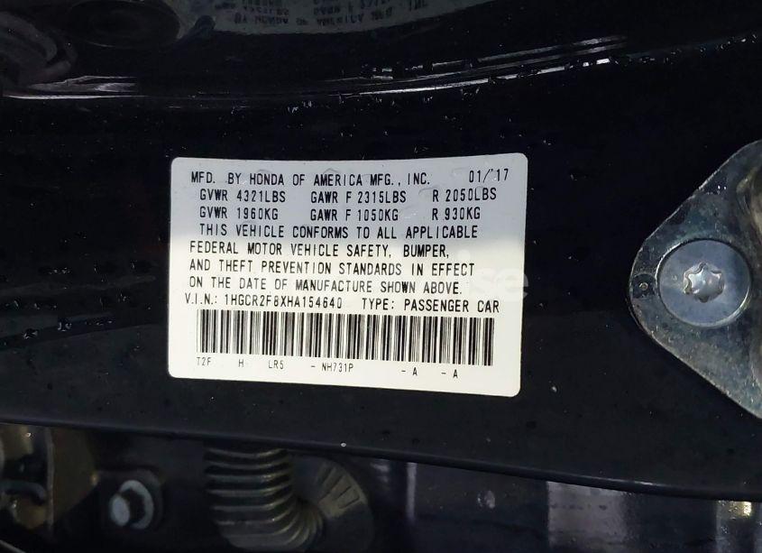 Photo 9 of 2017 Honda Accord EX-L (VIN 1HGCR2F8XHA154640)