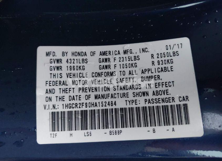 Photo 9 of 2017 Honda Accord EX-L (VIN 1HGCR2F90HA152484)