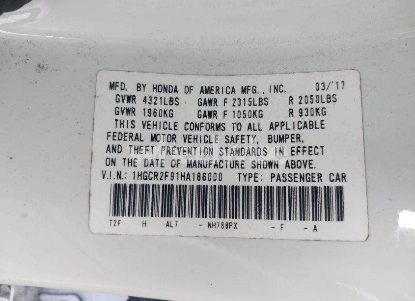 Photo 9 of 2017 Honda Accord EX-L (VIN 1HGCR2F91HA186000)