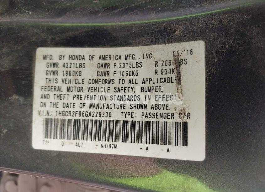 Photo 9 of 2016 Honda Accord EX-L (VIN 1HGCR2F96GA226330)