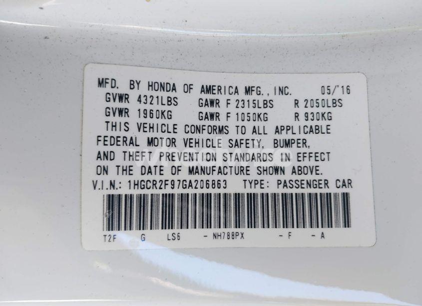 Photo 9 of 2016 Honda Accord EX-L (VIN 1HGCR2F97GA206863)