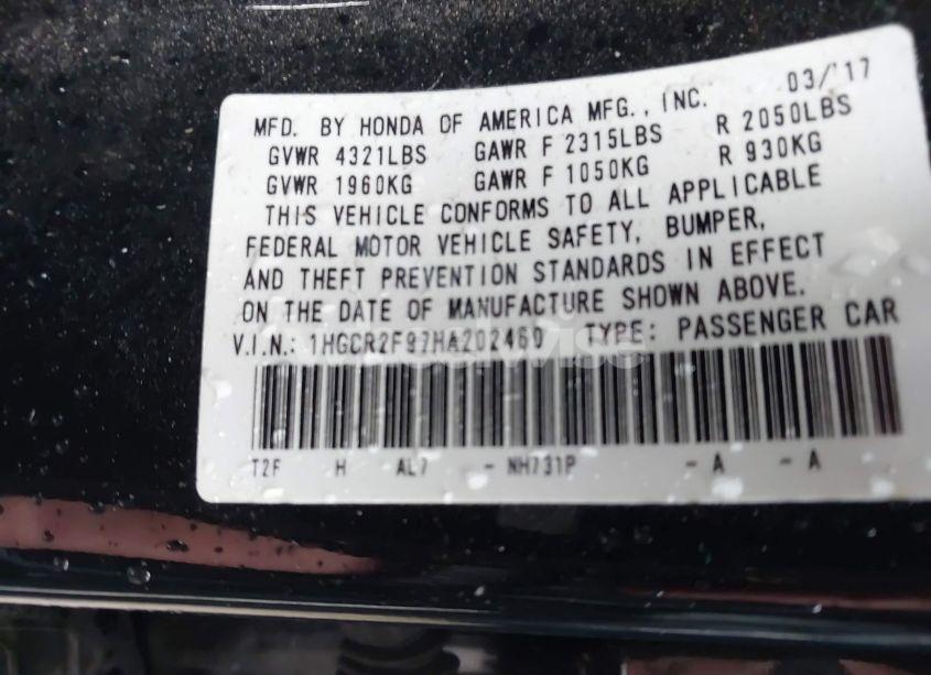 Photo 9 of 2017 Honda Accord EX-L (VIN 1HGCR2F97HA202460)