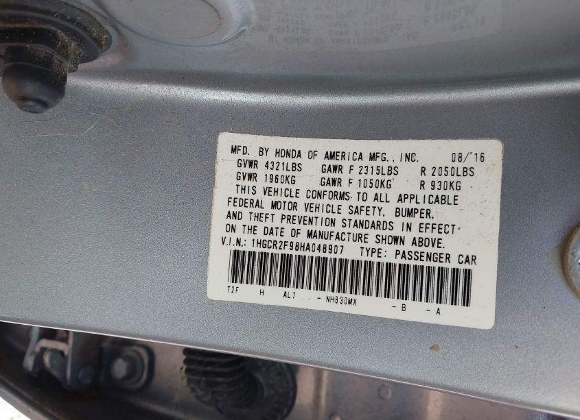 Photo 9 of 2017 Honda Accord EX-L (VIN 1HGCR2F98HA048907)