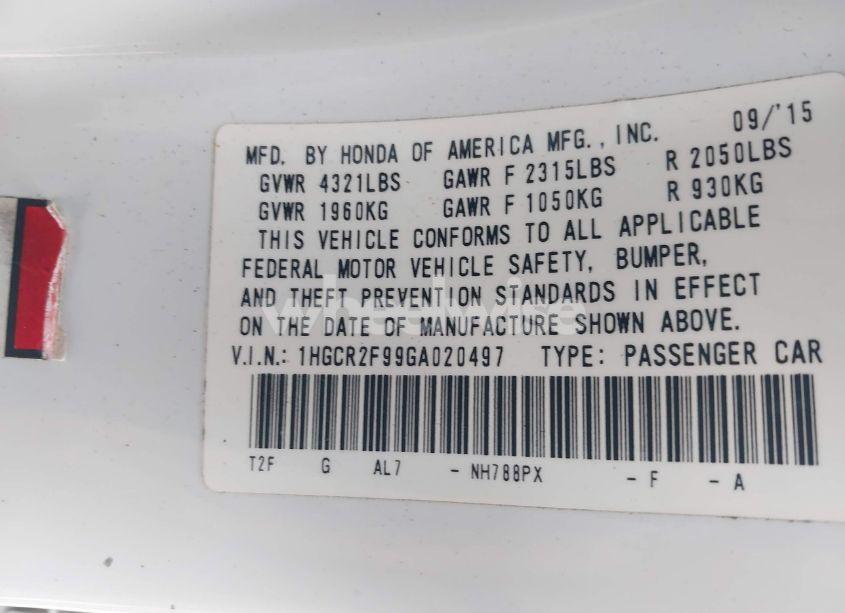 Photo 9 of 2016 Honda Accord EX-L (VIN 1HGCR2F99GA020497)