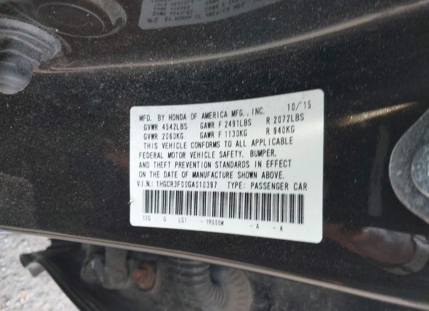 Photo 9 of 2016 Honda Accord EX-L V-6 (VIN 1HGCR3F00GA010397)