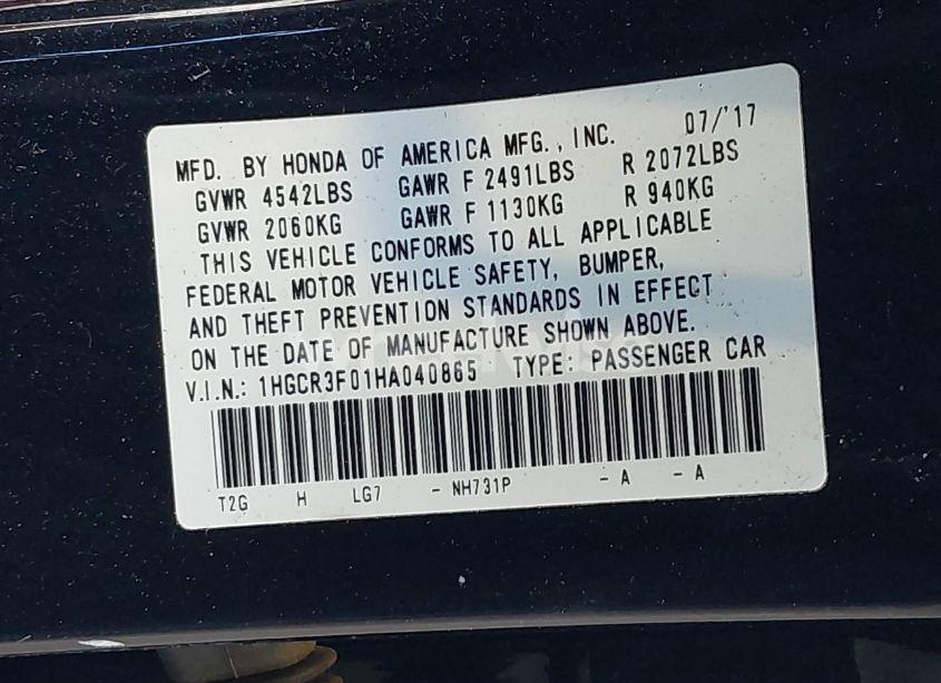 Photo 9 of 2017 Honda Accord EX-L V6 (VIN 1HGCR3F01HA040865)