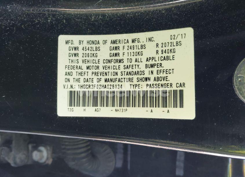 Photo 9 of 2017 Honda Accord EX-L V6 (VIN 1HGCR3F02HA026134)