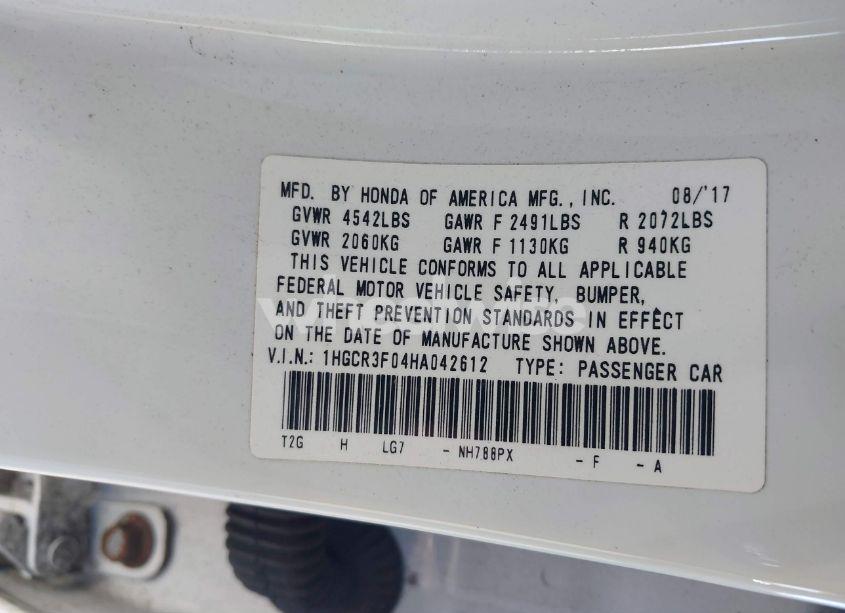 Photo 9 of 2017 Honda Accord EX-L V6 (VIN 1HGCR3F04HA042612)