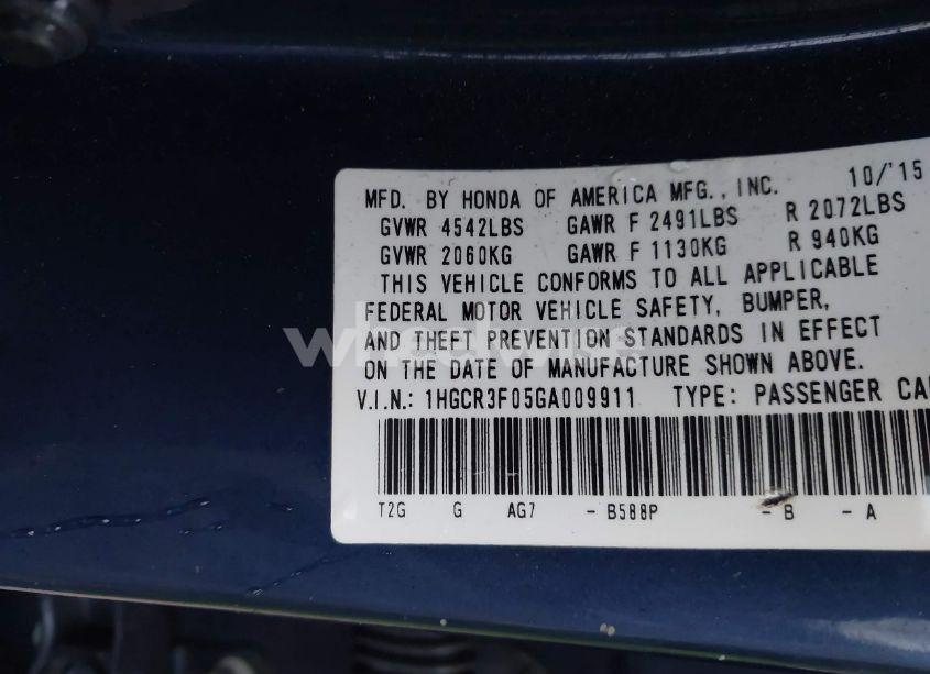 Photo 9 of 2016 Honda Accord EX-L V-6 (VIN 1HGCR3F05GA009911)