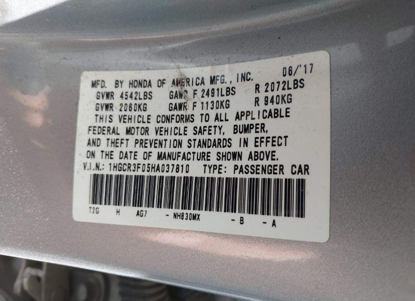 Photo 9 of 2017 Honda Accord EX-L V6 (VIN 1HGCR3F05HA037810)