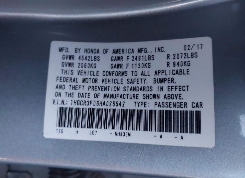 Photo 9 of 2017 Honda Accord EX-L V6 (VIN 1HGCR3F06HA026542)