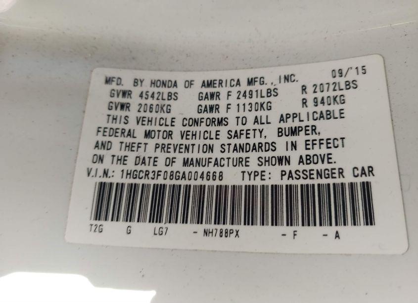 Photo 9 of 2016 Honda Accord EX-L V-6 (VIN 1HGCR3F08GA004668)