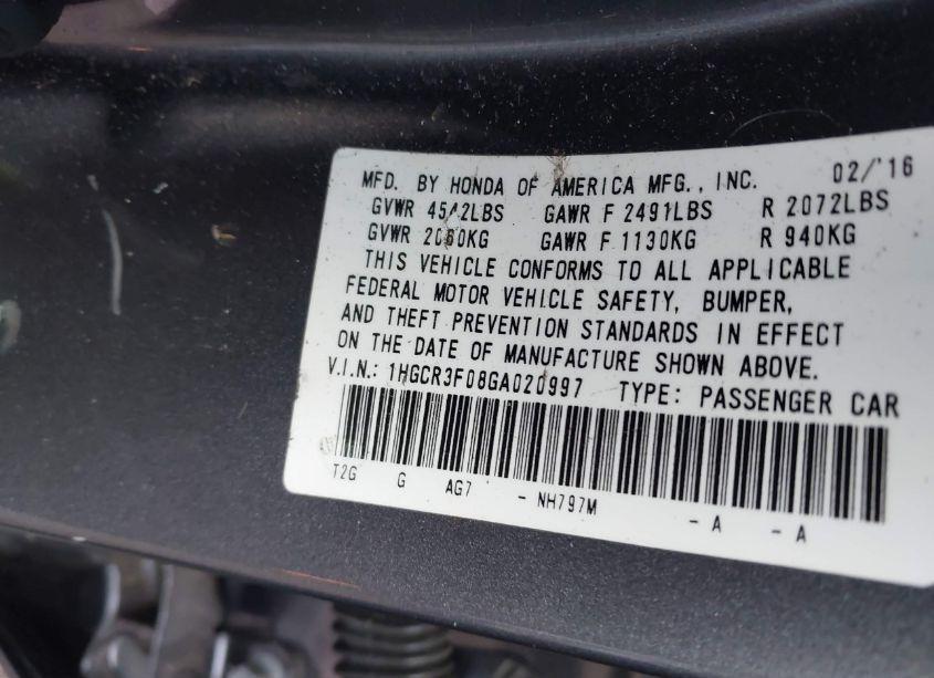 Photo 9 of 2016 Honda Accord EX-L V-6 (VIN 1HGCR3F08GA020997)