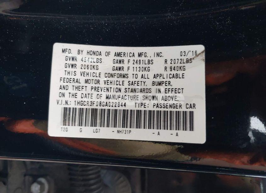 Photo 9 of 2016 Honda Accord EX-L (VIN 1HGCR3F08GA022944)