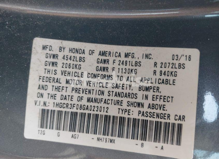 Photo 9 of 2016 Honda Accord EX-L V-6 (VIN 1HGCR3F08GA023012)