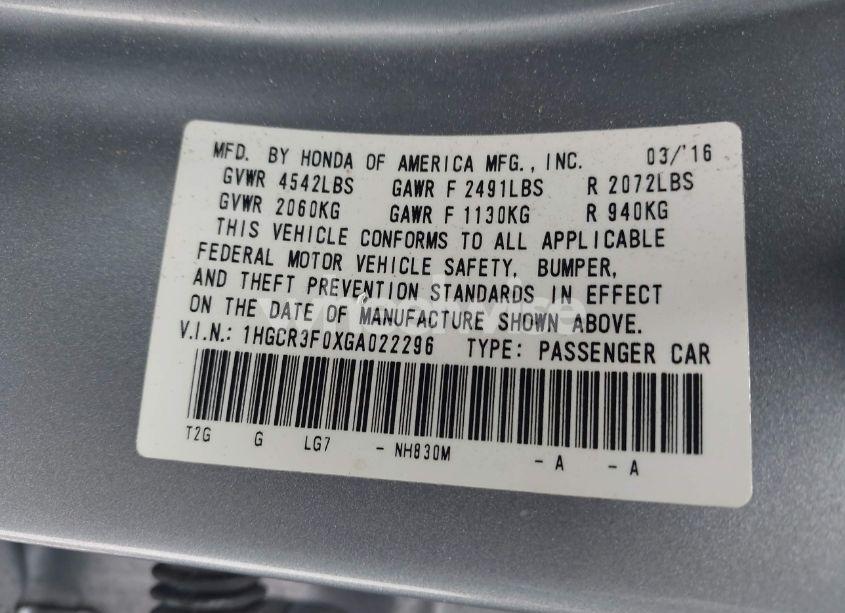 Photo 9 of 2016 Honda Accord EX-L V-6 (VIN 1HGCR3F0XGA022296)