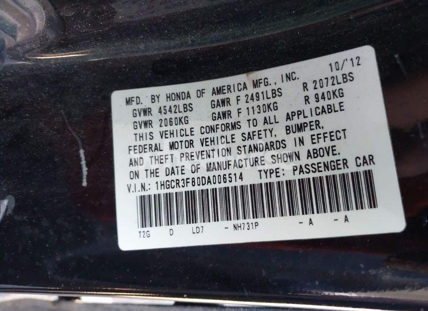 Photo 9 of 2013 Honda Accord EX-L V-6 (VIN 1HGCR3F80DA006514)