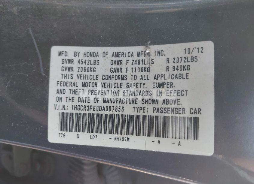 Photo 9 of 2013 Honda Accord EX-L V-6 (VIN 1HGCR3F80DA007856)