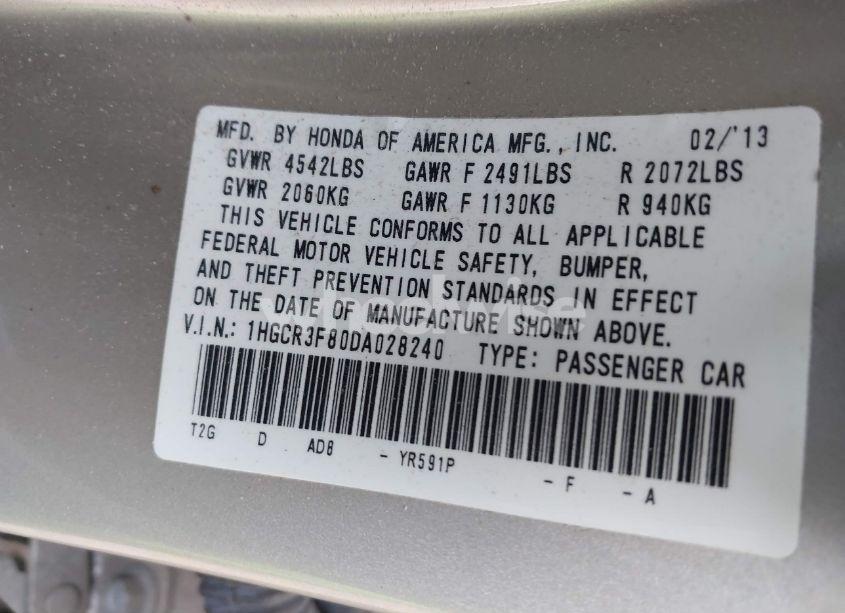 Photo 9 of 2013 Honda Accord EX-L V-6 (VIN 1HGCR3F80DA028240)