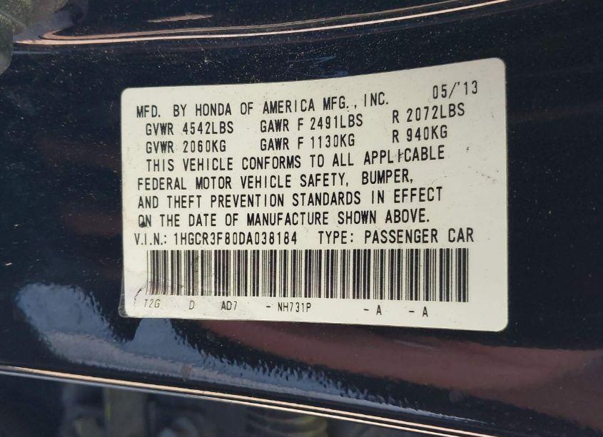 Photo 9 of 2013 Honda Accord EX-L V-6 (VIN 1HGCR3F80DA038184)