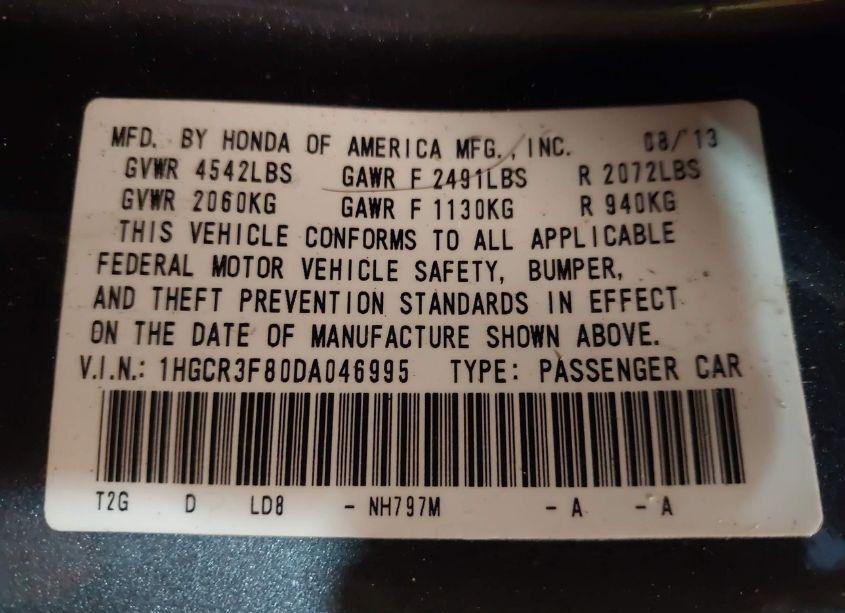 Photo 9 of 2013 Honda Accord EX-L V-6 (VIN 1HGCR3F80DA046995)