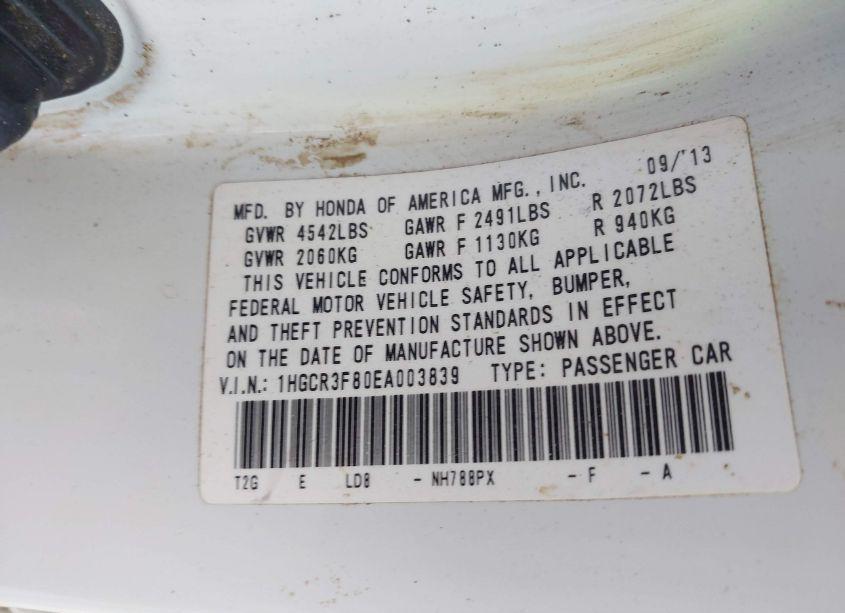 Photo 9 of 2014 Honda Accord EX-L V-6 (VIN 1HGCR3F80EA003839)