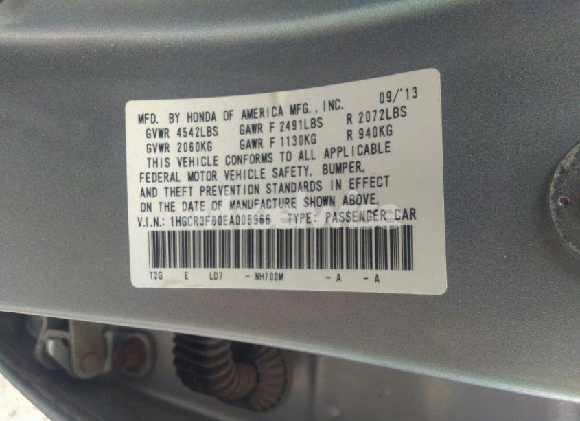 Photo 9 of 2014 Honda Accord EX-L V-6 (VIN 1HGCR3F80EA006966)
