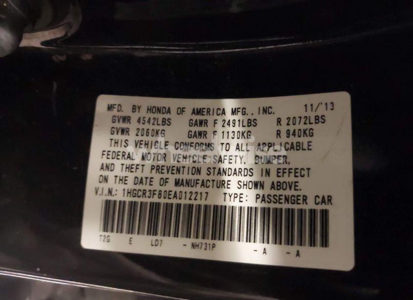 Photo 9 of 2014 Honda Accord EX-L V-6 (VIN 1HGCR3F80EA012217)