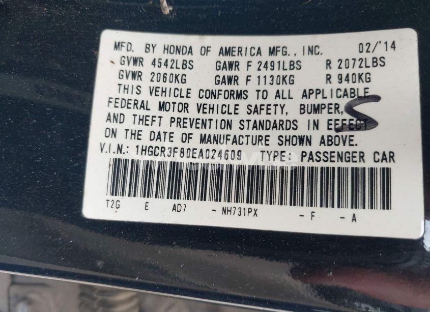 Photo 9 of 2014 Honda Accord EX-L V-6 (VIN 1HGCR3F80EA024609)