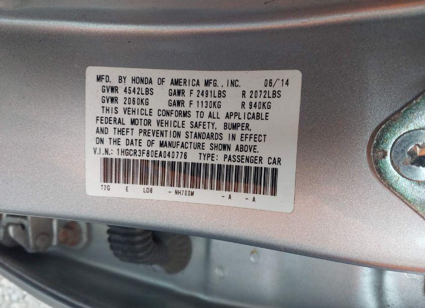 Photo 9 of 2014 Honda Accord EX-L V-6 (VIN 1HGCR3F80EA040776)