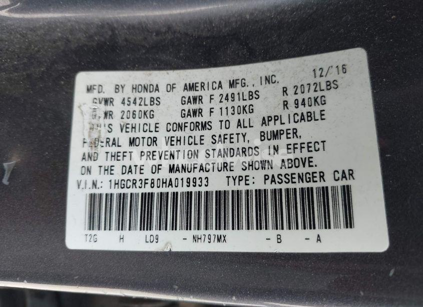 Photo 9 of 2017 Honda Accord EX-L V6 (VIN 1HGCR3F80HA019933)