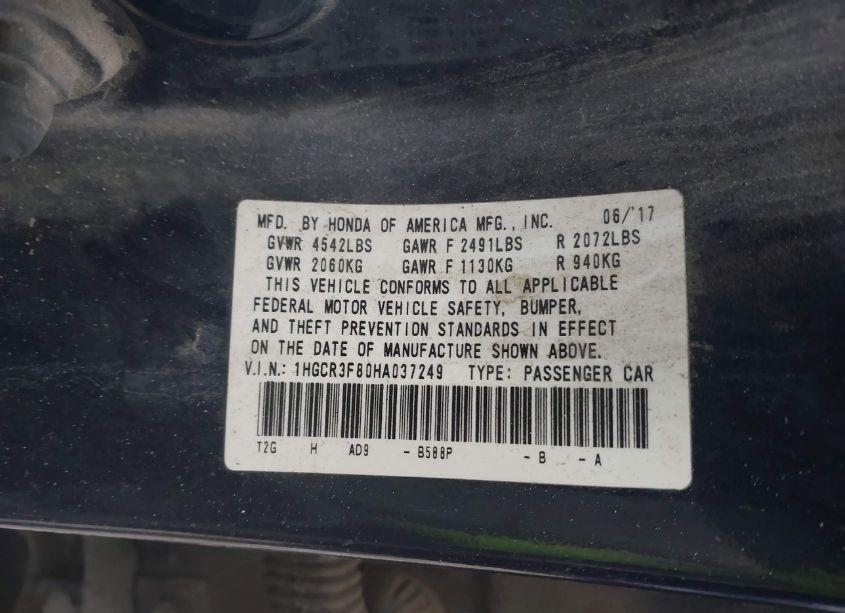 Photo 9 of 2017 Honda Accord EX-L V6 (VIN 1HGCR3F80HA037249)