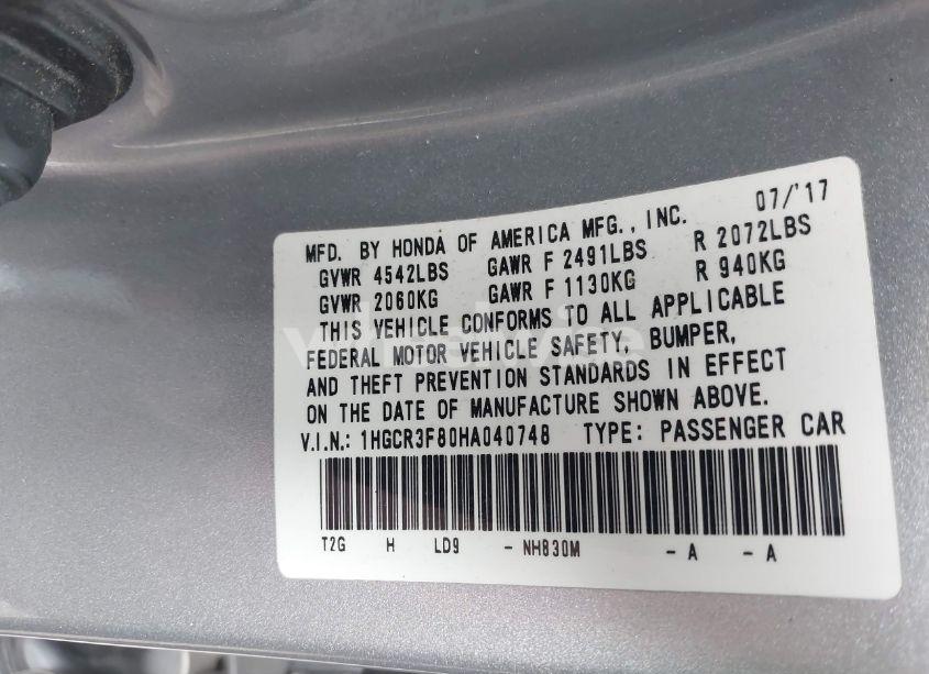 Photo 9 of 2017 Honda Accord EX-L V6 (VIN 1HGCR3F80HA040748)