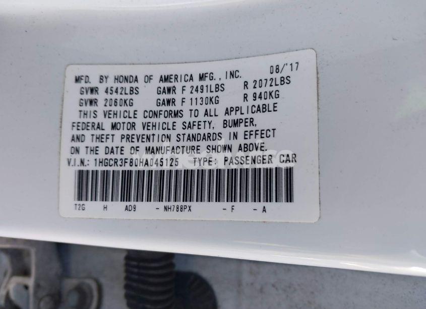 Photo 9 of 2017 Honda Accord EX-L V6 (VIN 1HGCR3F80HA045125)