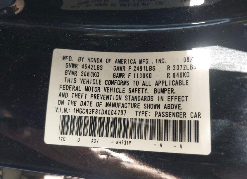 Photo 9 of 2013 Honda Accord EX-L V-6 (VIN 1HGCR3F81DA004707)