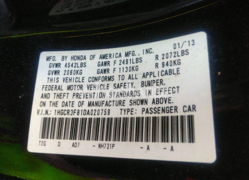 Photo 9 of 2013 Honda Accord EX-L V-6 (VIN 1HGCR3F81DA020759)