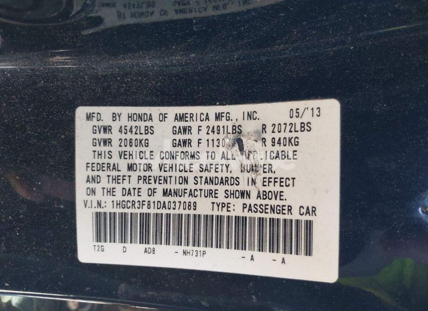 Photo 9 of 2013 Honda Accord EX-L V-6 (VIN 1HGCR3F81DA037089)