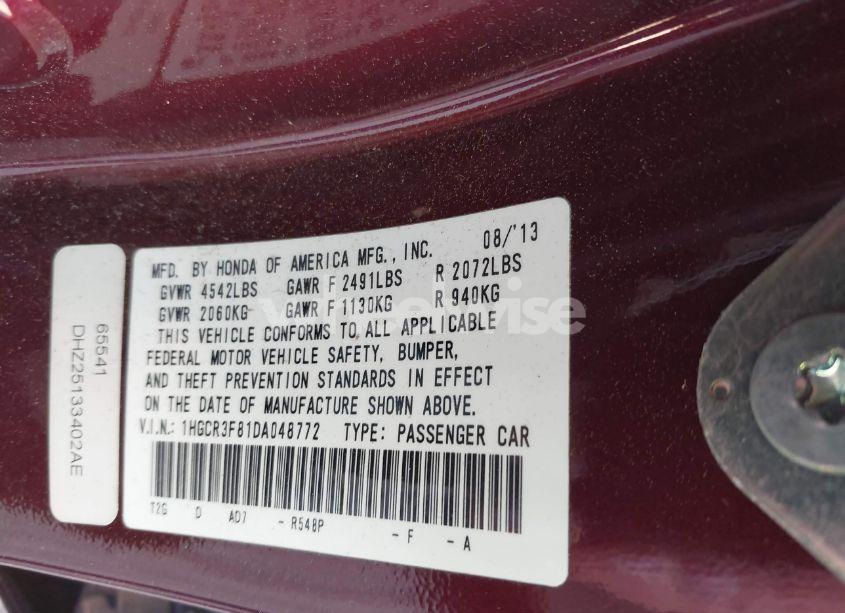 Photo 9 of 2013 Honda Accord EX-L V-6 (VIN 1HGCR3F81DA048772)