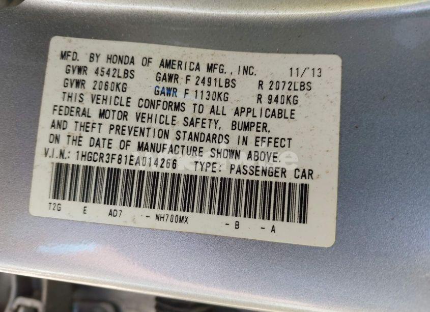 Photo 9 of 2014 Honda Accord EX-L V-6 (VIN 1HGCR3F81EA014266)