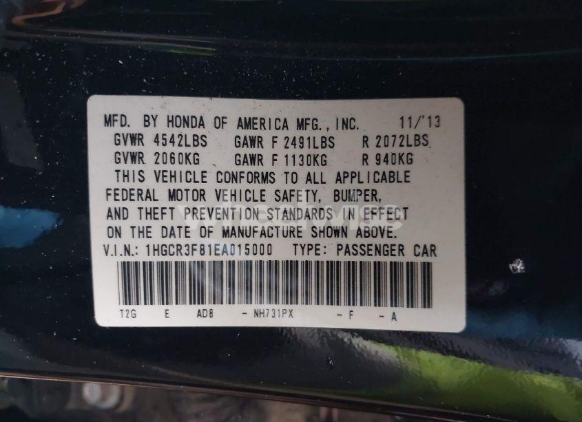 Photo 9 of 2014 Honda Accord EX-L V-6 (VIN 1HGCR3F81EA015000)