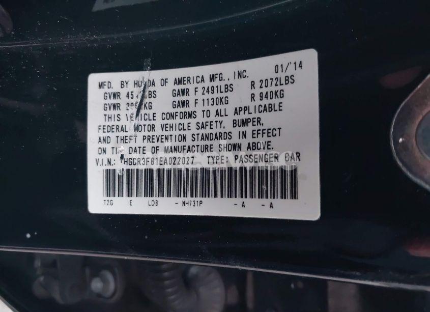 Photo 9 of 2014 Honda Accord EX-L V-6 (VIN 1HGCR3F81EA022027)