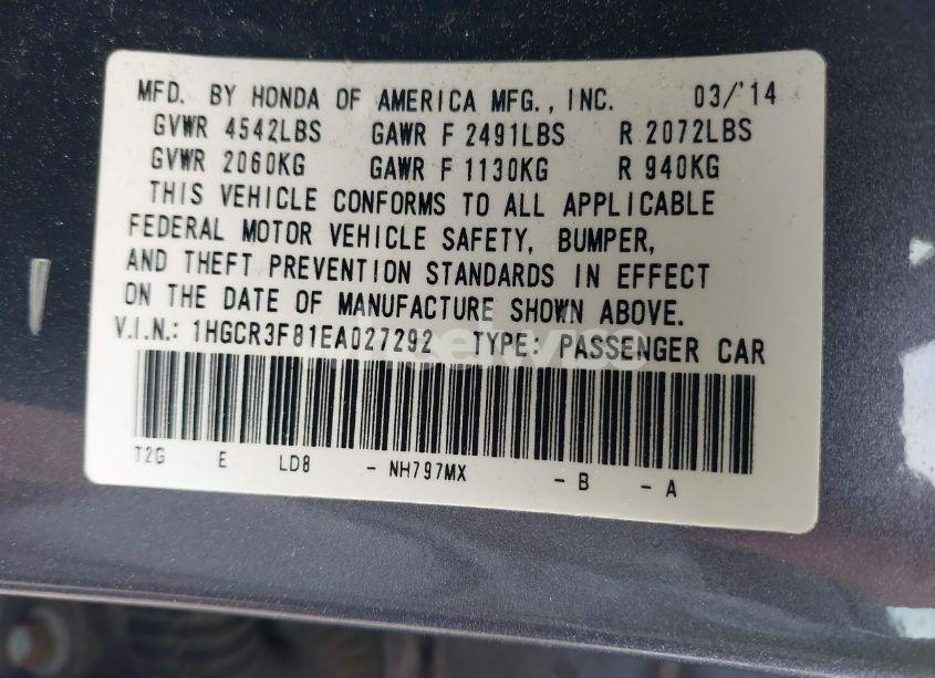 Photo 9 of 2014 Honda Accord EX-L V-6 (VIN 1HGCR3F81EA027292)